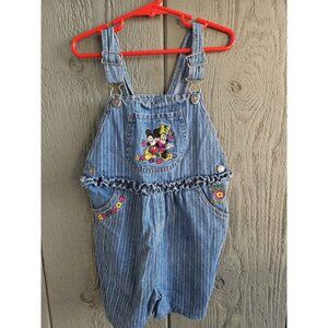 Vintage Y2K Girls Size 4T Disney Mickey Mouse and Minnie Flower Blue Jean Bibs